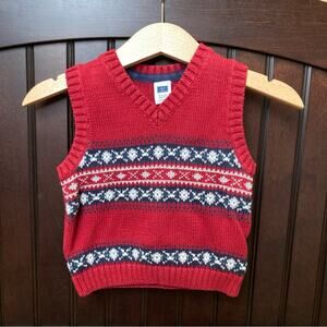 Janie and Jack Fair Isle Sweater Vest Maroon Blue White 6-12 Months